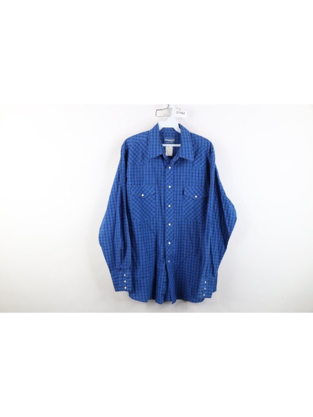 Vtg 90s Wrangler Mens XL Faded Western Cowboy Rodeo Snap Button Shirt Blue Plaid